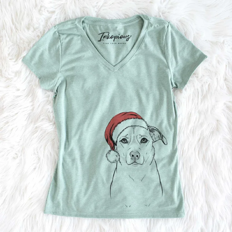 Santa Mica the Labrador Pittbull Mix - Women's V-neck Shirt-- Chenille Brocade Lace