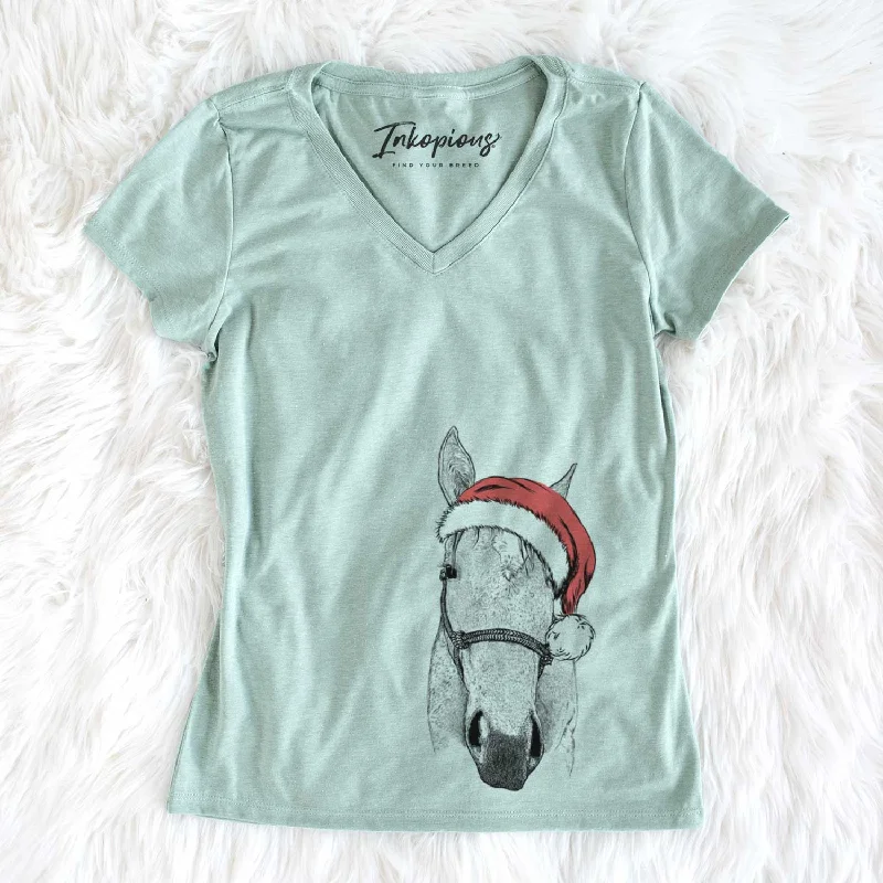 Santa SeaBee the Quarter Horse - Women's V-neck Shirt-- Fashionable Trendy Casual