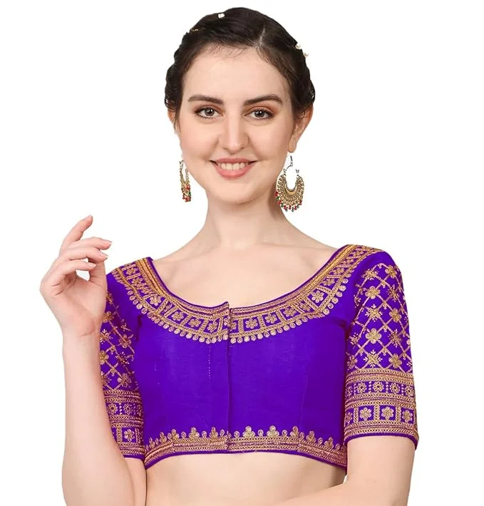 Women's Blue Silk Readymade Blouse Oversized Silk Blouse