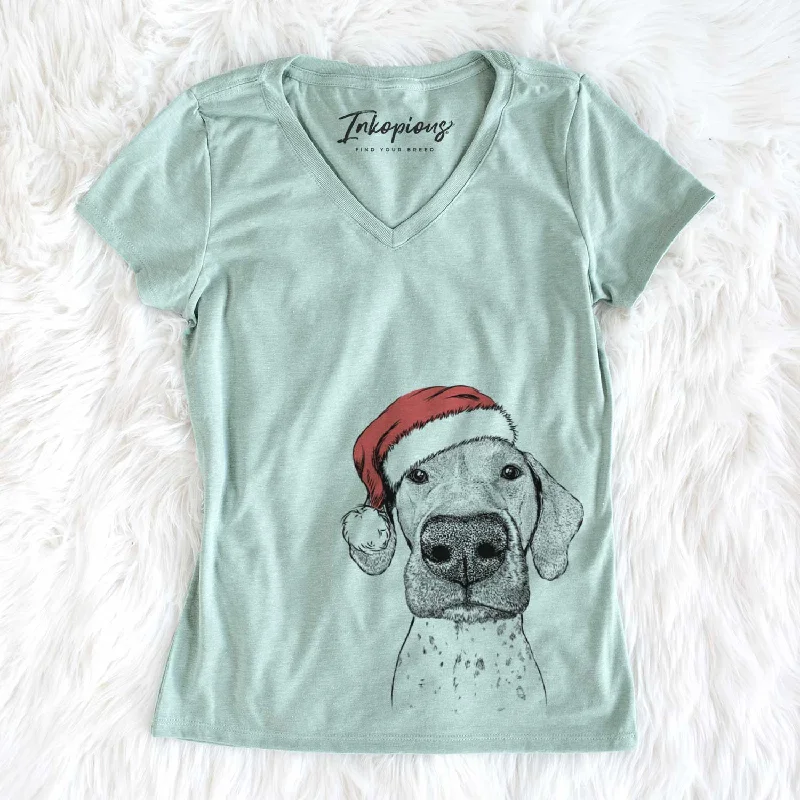 Santa Leroy the German Shorthaired Pointer - Women's V-neck Shirt-- Chenille Blend Fleece Blend Nylon Blend Santa Leroy the German Shorthaired Pointer - Women's V-neck Shirt-- Chenille Blend Fleece Blend Nylon Blend