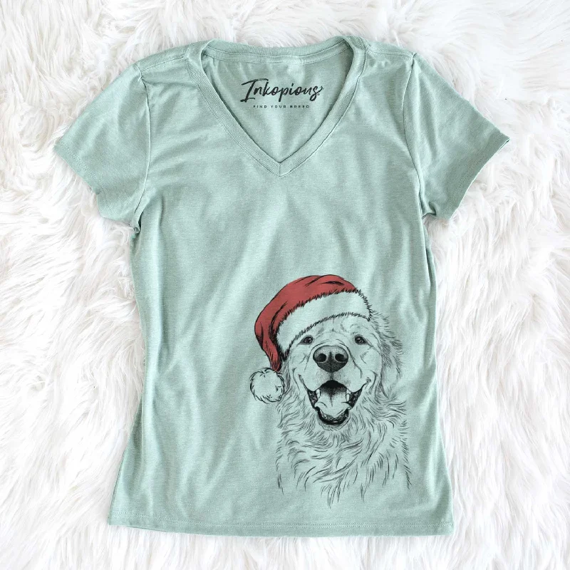 Santa Roger the Golden Retriever - Women's V-neck Shirt-- Notch Collar Peter Pan Collar Cowl Neck