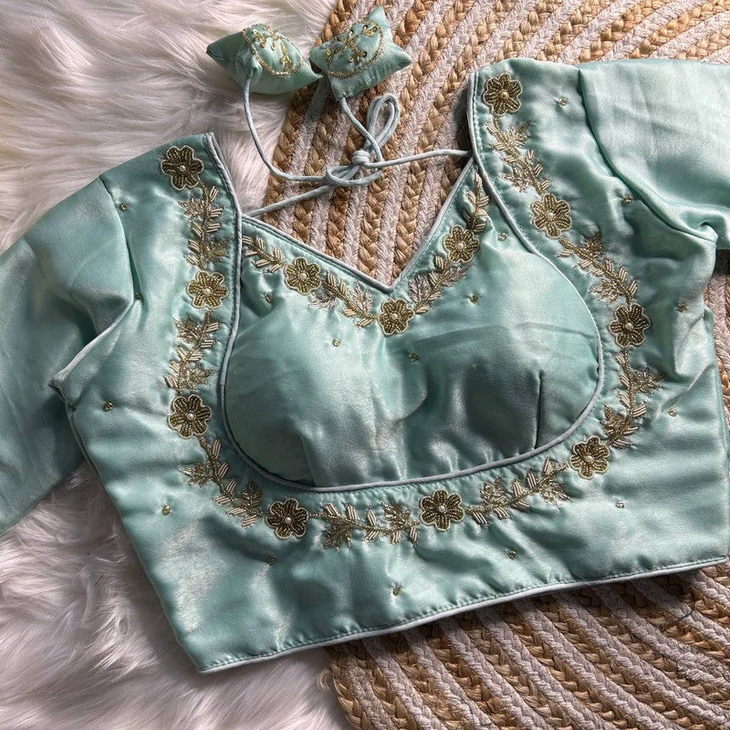 Women's Sea Green Colour Soft Silk Readymade Blouse Relaxed Fit Blouse