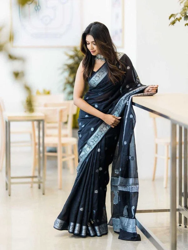 Women Cotton Printed Saree With Blouse Piece Elegant Peplum Blouse