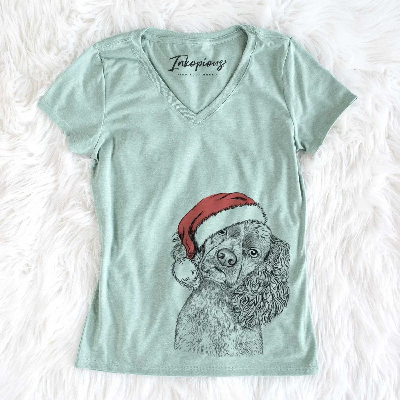 Santa Sadie the Cocker Spaniel - Women's V-neck Shirt-- Front Pockets Side Pockets Patch Pockets Santa Sadie the Cocker Spaniel - Women's V-neck Shirt-- Front Pockets Side Pockets Patch Pockets