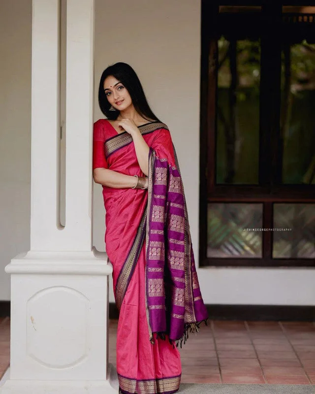 Women Banarasi Silk Woven Saree With Blouse Piece Polished Work Blouse