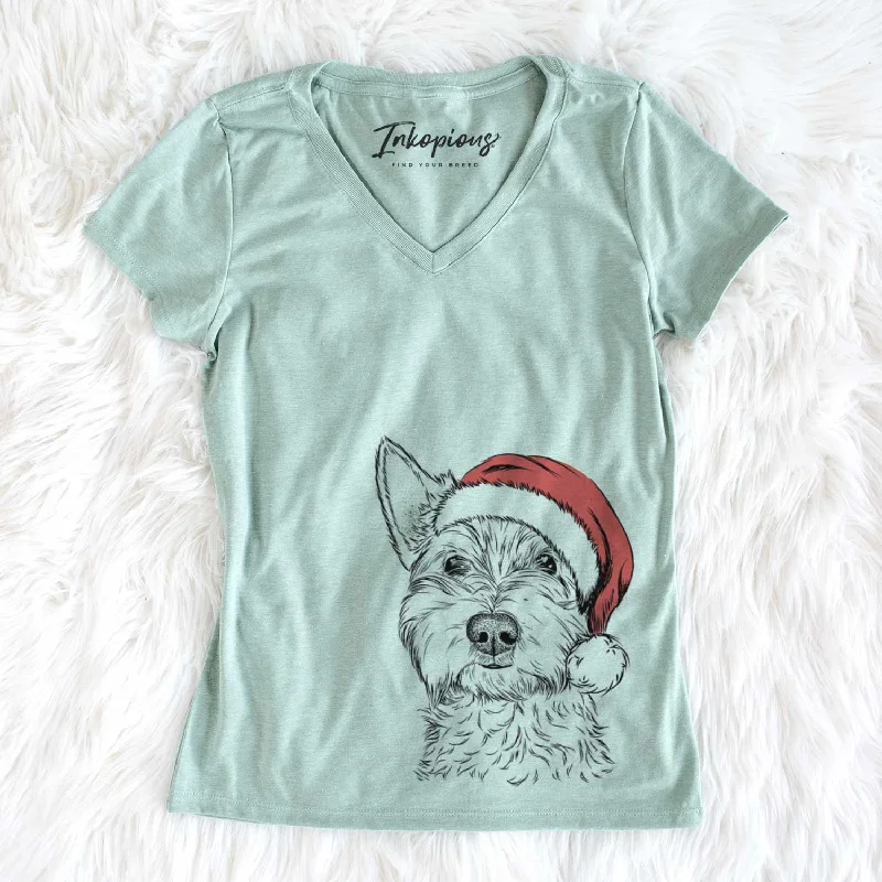 Santa Grizel the West Highland Terrier - Women's V-neck Shirt-- Satin Blend Silk Blend Wool Blend