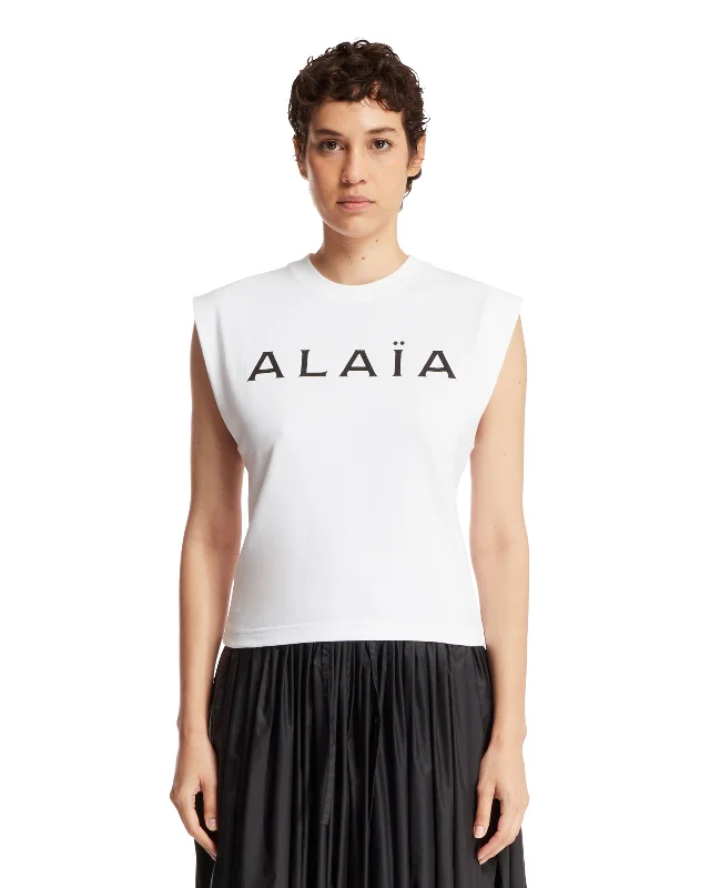 T-Shirt Bianca Con Logo-- Wool Fabric Cashmere Fabric Tweed Fabric
