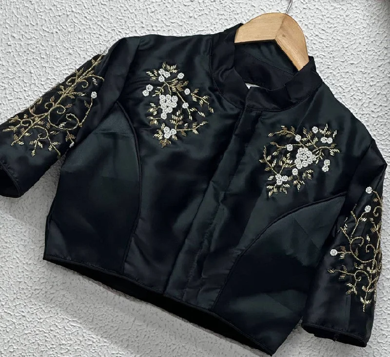 Women's Black Colour Pure Silk Readymade Blouse Backless Summer Blouse