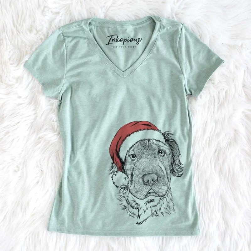 Santa Rex the Mini Hippo - Women's V-neck Shirt-- Boxy Fit Fitted Loose