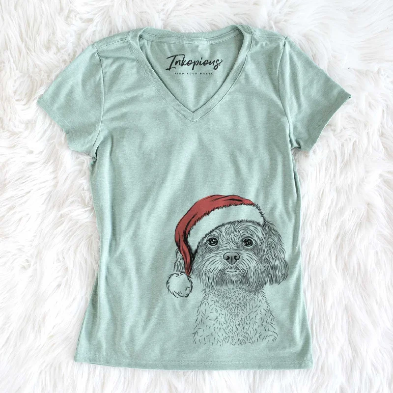 Santa Lane the Lhasa Apso - Women's V-neck Shirt-- Zippered Front Buttoned Front Snap Front Santa Lane the Lhasa Apso - Women's V-neck Shirt-- Zippered Front Buttoned Front Snap Front