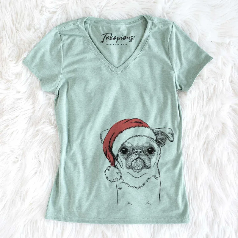 Santa Petit Penny the Brussels Griffon - Women's V-neck Shirt-- Thin T-Shirt Open Front Quick Dry Santa Petit Penny the Brussels Griffon - Women's V-neck Shirt-- Thin T-Shirt Open Front Quick Dry