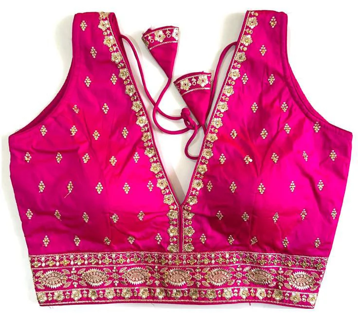 Women's Pink Colour Silk Readymade Blouse Gathered Detail Blouse