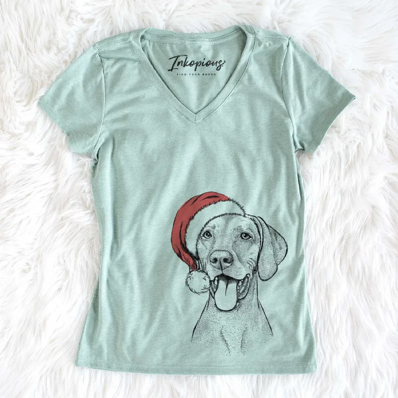 Santa Harper the Vizsla - Women's V-neck Shirt-- Welt Pockets Slit Pockets Flap Pockets Santa Harper the Vizsla - Women's V-neck Shirt-- Welt Pockets Slit Pockets Flap Pockets