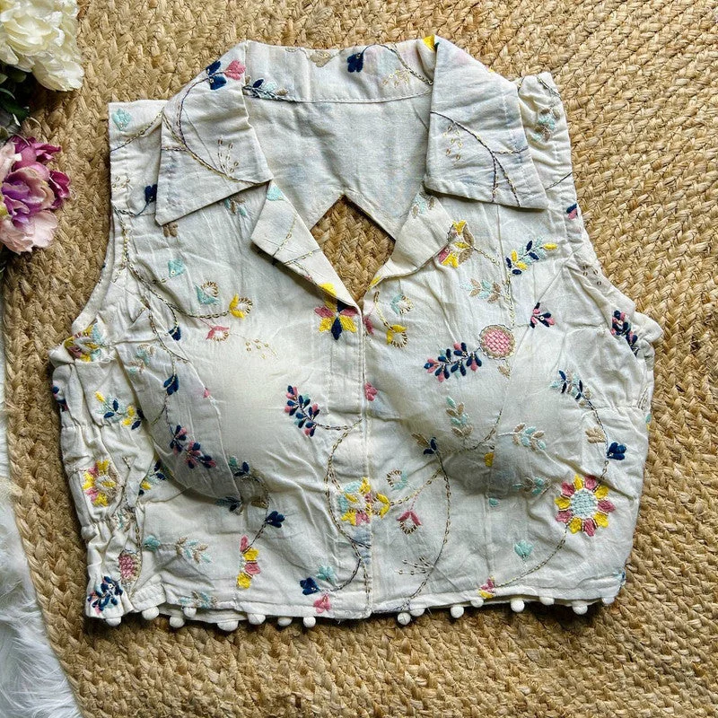 Women's White Colour Khadi Cotton Readymade Blouse Classic White Blouse