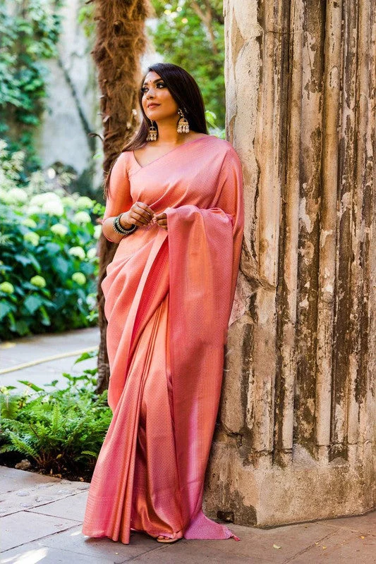 Women Banarasi Silk Woven Saree With Blouse Piece Feminine Satin Blouse