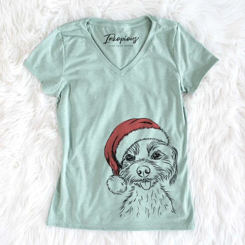 Santa Mater the Yorkshire Terrier - Women's V-neck Shirt-- Terry Blend Velvet Blend Canvas Blend Santa Mater the Yorkshire Terrier - Women's V-neck Shirt-- Terry Blend Velvet Blend Canvas Blend