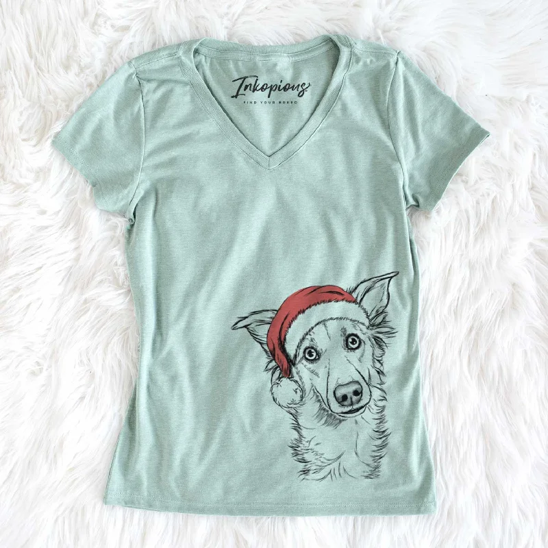 Santa Kyu the Windsprite - Women's V-neck Shirt-- Knit Fabric Woven Fabric Fleece Fabric Santa Kyu the Windsprite - Women's V-neck Shirt-- Knit Fabric Woven Fabric Fleece Fabric