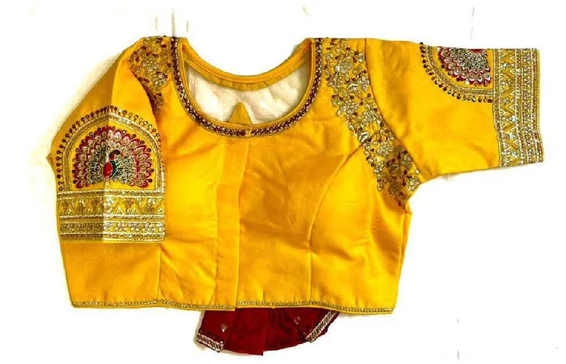 Women's Mustard Colour Shining silk Readymade Blouse Smart Business Blouse