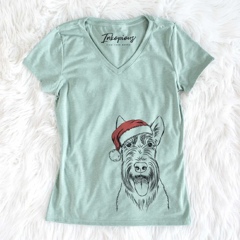 Santa Oswald the Scottish Terrier - Women's V-neck Shirt-- Lace Blend Ribbed Blend Corduroy Blend Santa Oswald the Scottish Terrier - Women's V-neck Shirt-- Lace Blend Ribbed Blend Corduroy Blend