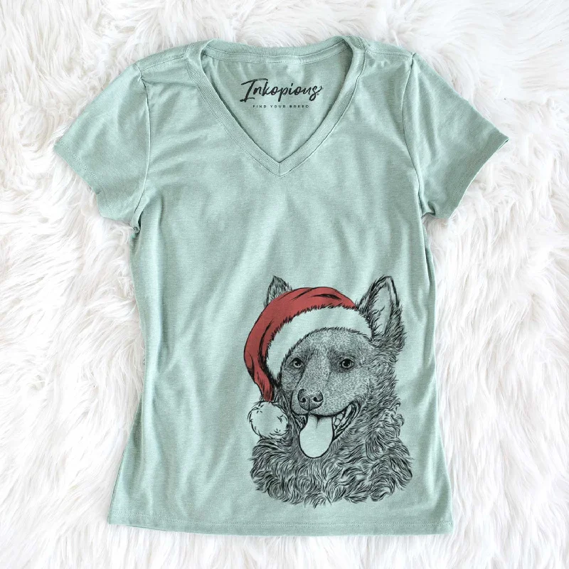 Santa Maximo the Mudi - Women's V-neck Shirt-- Fashionable Trendy Casual