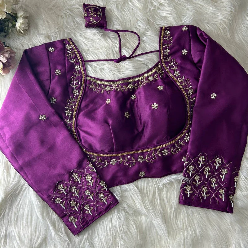 Women's Wine Colour Soft Silk Readymade Blouse Cotton Casual Blouse
