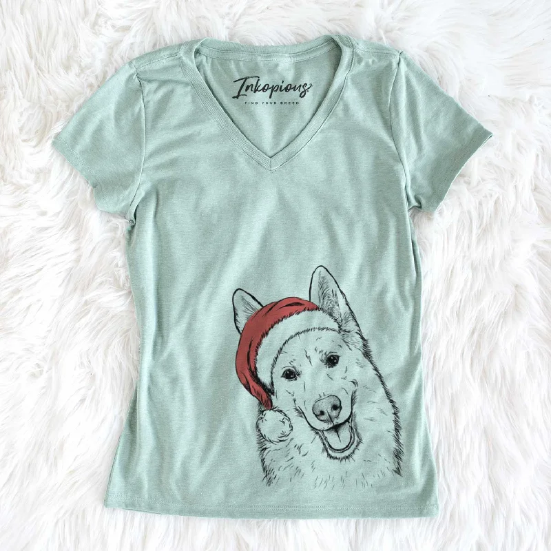 Santa Loki the Husky Shepherd Mix - Women's V-neck Shirt-- Layered Multi-layer Single Layer Santa Loki the Husky Shepherd Mix - Women's V-neck Shirt-- Layered Multi-layer Single Layer