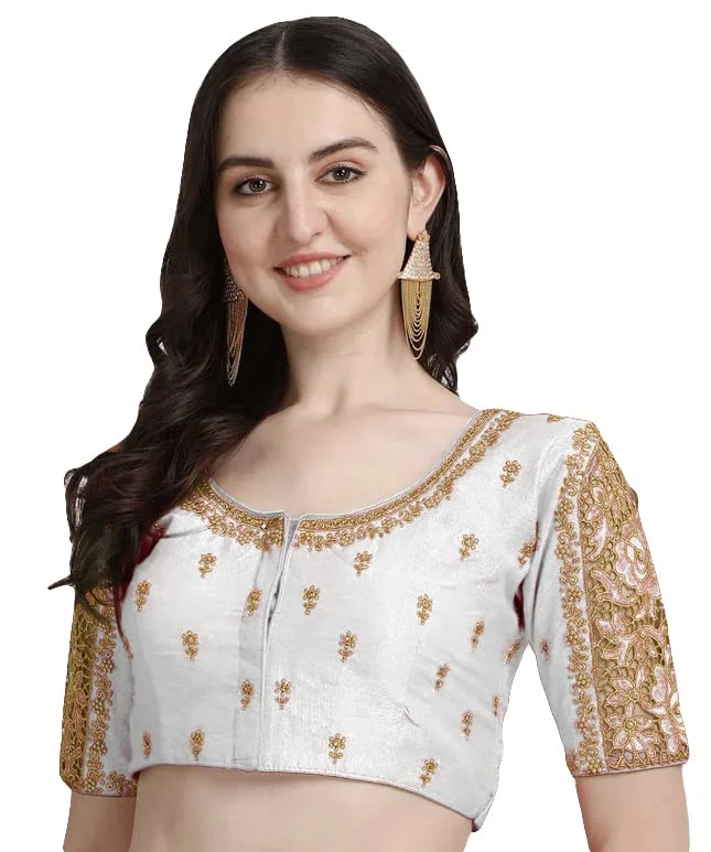 Women's White Phantom Silk Readymade Blouse High Neck Blouse