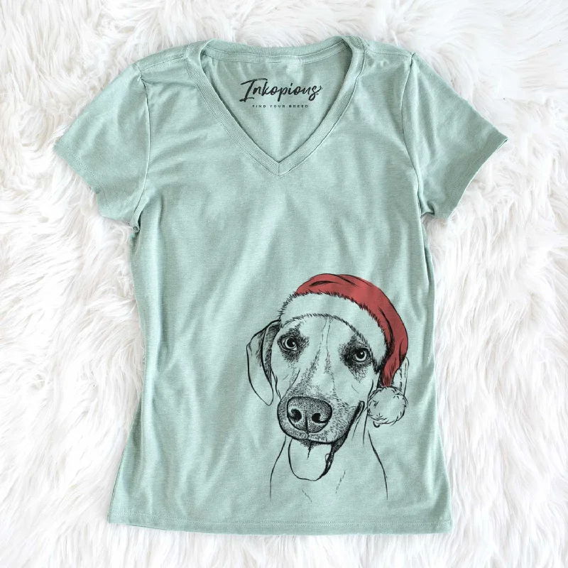 Santa Malia the American Foxhound Mix - Women's V-neck Shirt-- Fleece Fabric Down Fabric Feather Fabric Santa Malia the American Foxhound Mix - Women's V-neck Shirt-- Fleece Fabric Down Fabric Feather Fabric