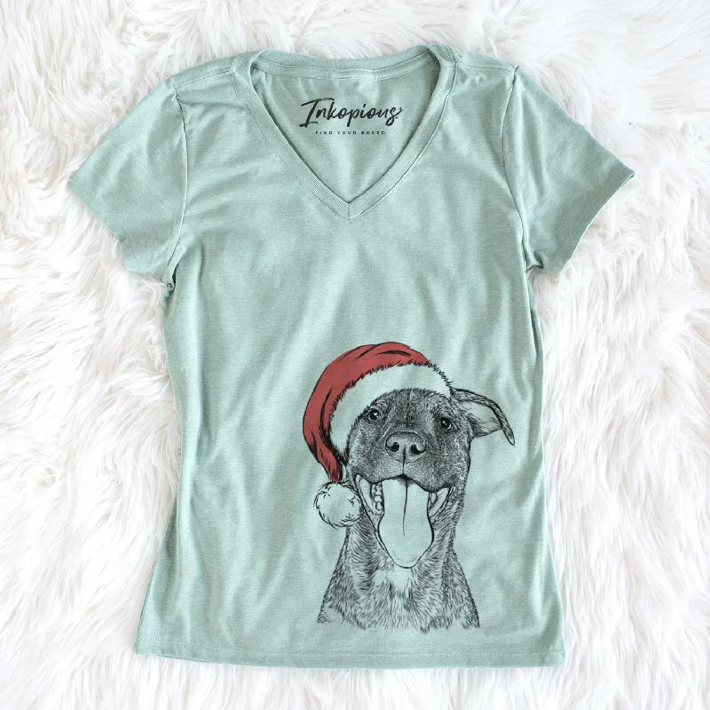 Santa Harley the Pitbull Mix - Women's V-neck Shirt-- Wool Fabric Cashmere Fabric Tweed Fabric Santa Harley the Pitbull Mix - Women's V-neck Shirt-- Wool Fabric Cashmere Fabric Tweed Fabric