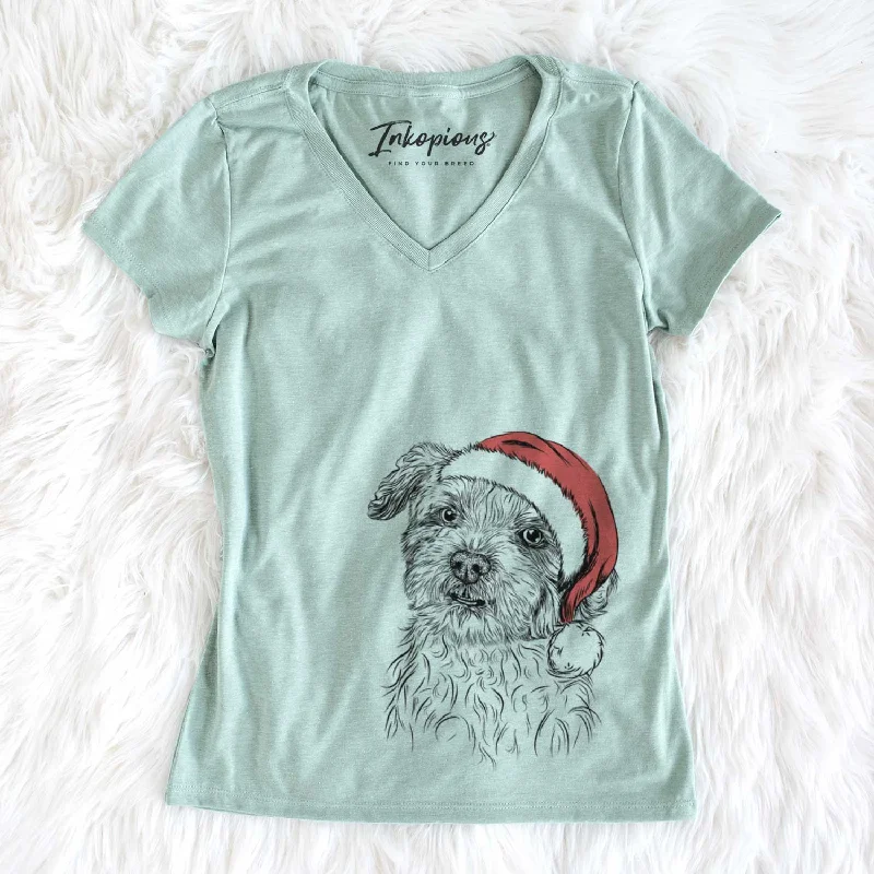 Santa Roxie the Schnauzer Shih Tzu Mix - Women's V-neck Shirt-- Sequined Glittery Shiny Santa Roxie the Schnauzer Shih Tzu Mix - Women's V-neck Shirt-- Sequined Glittery Shiny