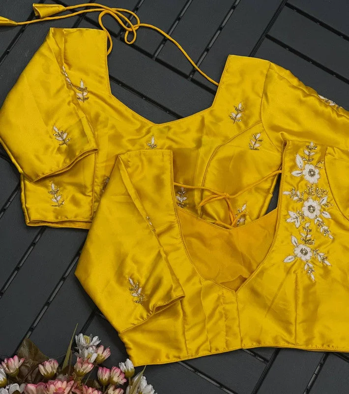 Women's Yellow Colour Pure Silk Readymade Blouse Peter Pan Collar Blouse