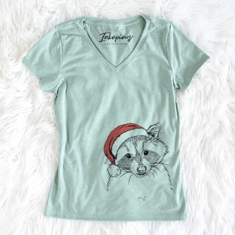 Santa Randy the Raccoon - Women's V-neck Shirt-- Cozy Warm Stylish