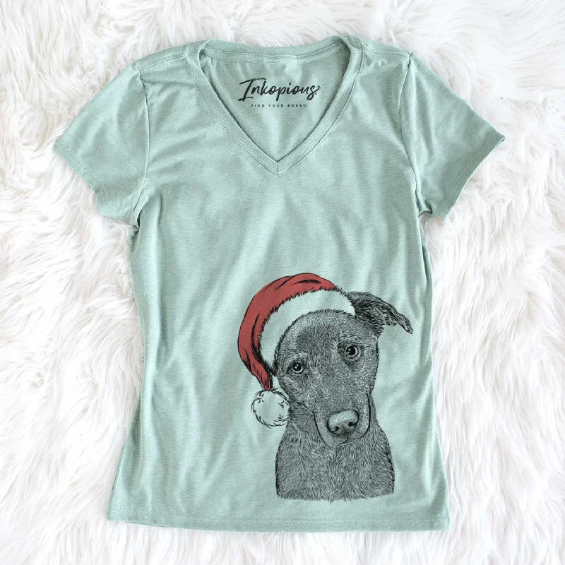 Santa Sadie the Whipador - Women's V-neck Shirt-- Zippered Front Buttoned Front Snap Front Santa Sadie the Whipador - Women's V-neck Shirt-- Zippered Front Buttoned Front Snap Front