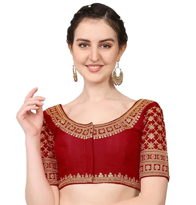 Women's Maroon Silk Readymade Blouse Bell Sleeve Blouse
