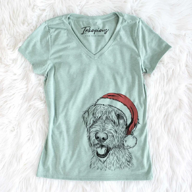 Santa Ragnar the Irish Wolfhound - Women's V-neck Shirt-- Real Fur Shearling Chenille