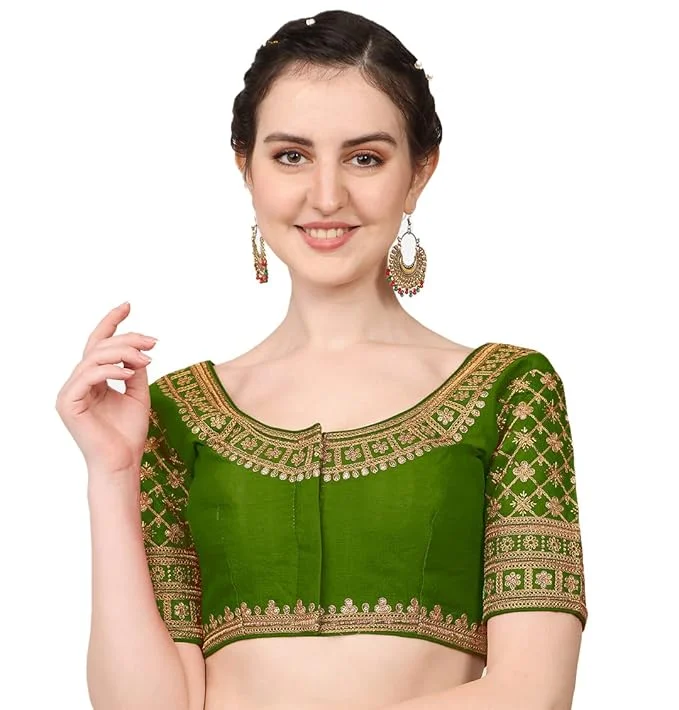 Women's Light Green Silk Readymade Blouse Relaxed Fit Blouse
