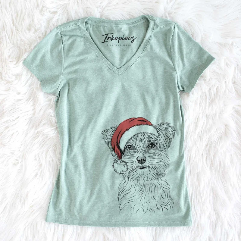 Santa Kiwi the Morkie - Women's V-neck Shirt-- Cashmere Blend Cotton Blend Poly Blend Santa Kiwi the Morkie - Women's V-neck Shirt-- Cashmere Blend Cotton Blend Poly Blend