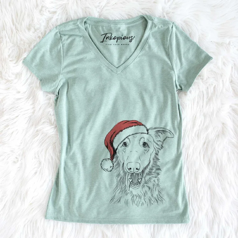 Santa Mila the Mixed Breed - Women's V-neck Shirt-- Zippered Buttoned Snapped