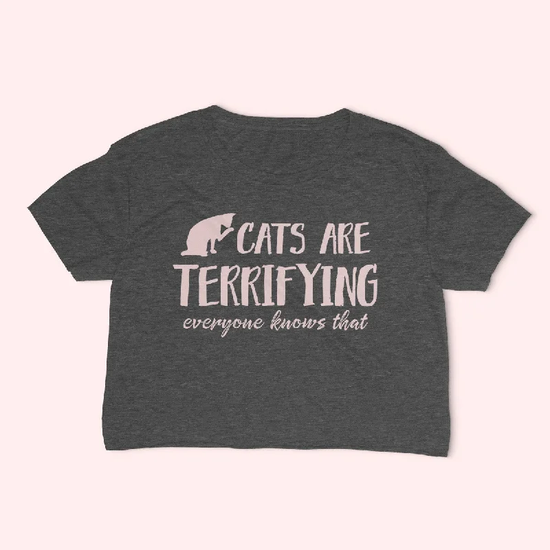 CATS ARE TERRIFYING Women's crop shirt-- Spandex Blend Rayon Blend Denim Blend