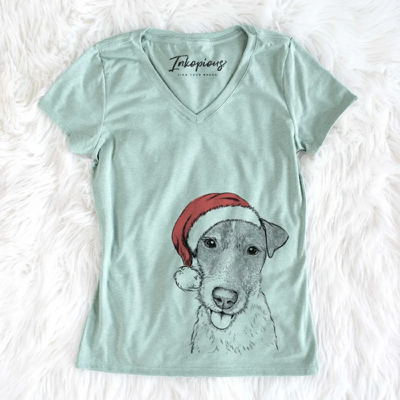 Santa Rider the Parson Russell Terrier - Women's V-neck Shirt-- Thin T-Shirt Open Front Quick Dry Santa Rider the Parson Russell Terrier - Women's V-neck Shirt-- Thin T-Shirt Open Front Quick Dry