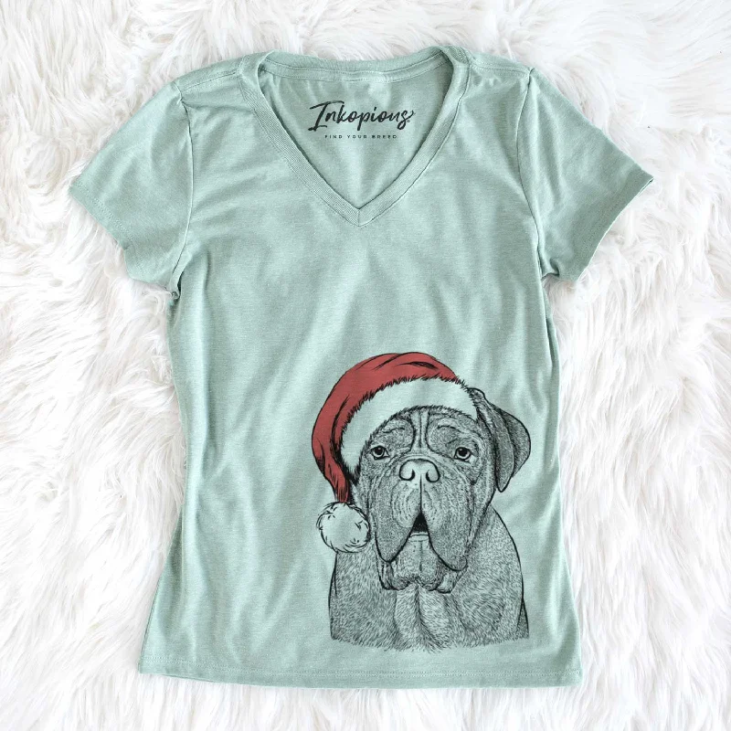 Santa Optimus the Dogue de Bordeaux - Women's V-neck Shirt-- Print Jacquard Patchwork Santa Optimus the Dogue de Bordeaux - Women's V-neck Shirt-- Print Jacquard Patchwork