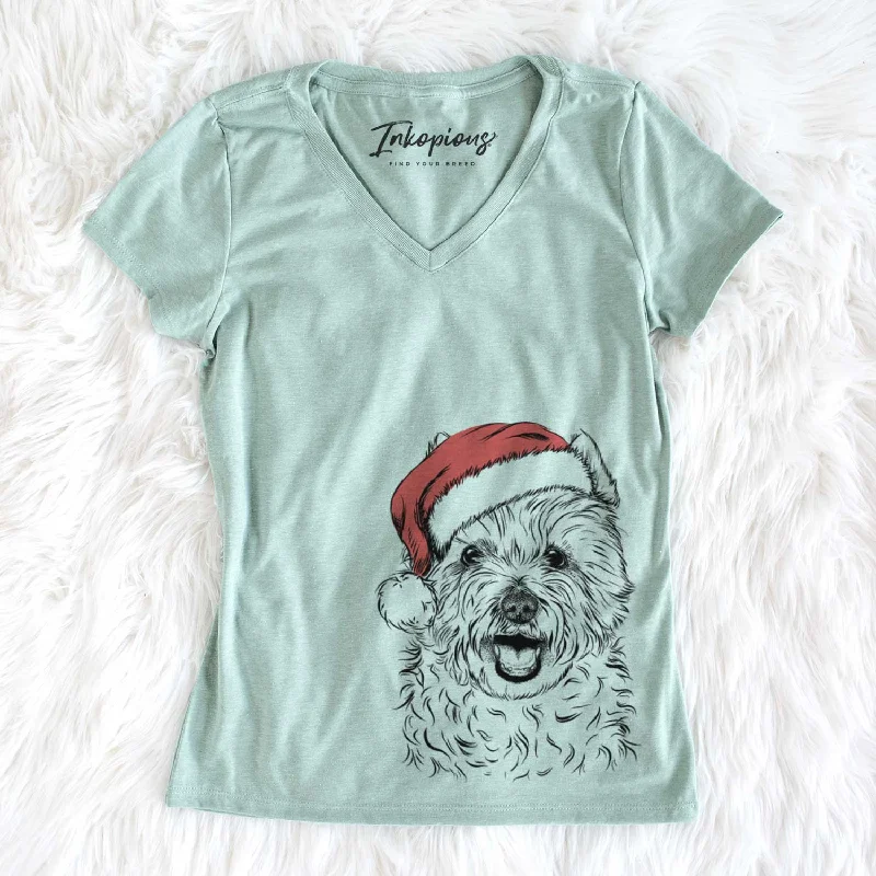 Santa Kami the West Highland Terrier - Women's V-neck Shirt -- Basic T-Shirt Crew Neck Short Sleeve Santa Kami the West Highland Terrier - Women's V-neck Shirt -- Basic T-Shirt Crew Neck Short Sleeve