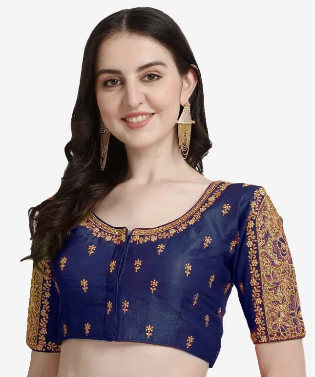 Women's Blue Phantom Silk Readymade Blouse Textured Cotton Blouse