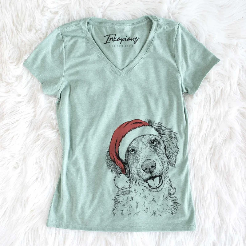 Santa Hoge the Aussiedoodle - Women's V-neck Shirt-- Terry Blend Velvet Blend Canvas Blend Santa Hoge the Aussiedoodle - Women's V-neck Shirt-- Terry Blend Velvet Blend Canvas Blend