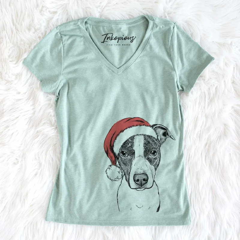 Santa Roxy the Bo Jack - Women's V-neck Shirt-- Embroidered Appliqued Beaded
