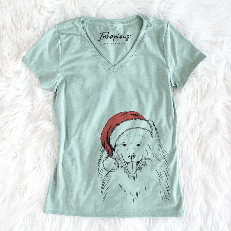 Santa Mikko the Samoyed - Women's V-neck Shirt-- Elasticated Padded Insulated