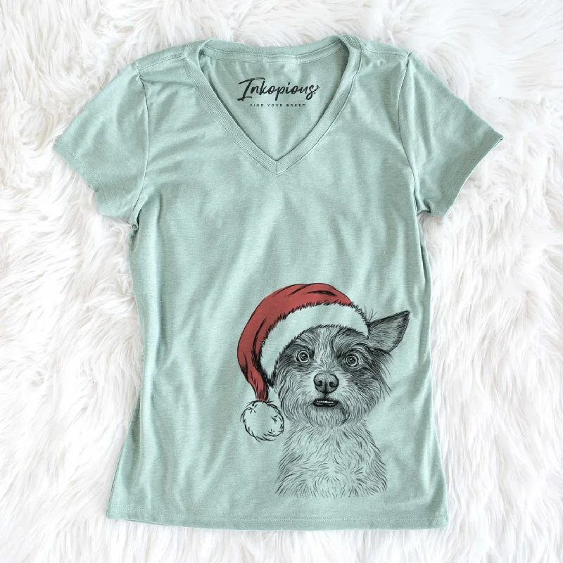 Santa Quigley the Mixed Breed - Women's V-neck Shirt-- Lace Blend Ribbed Blend Corduroy Blend Santa Quigley the Mixed Breed - Women's V-neck Shirt-- Lace Blend Ribbed Blend Corduroy Blend