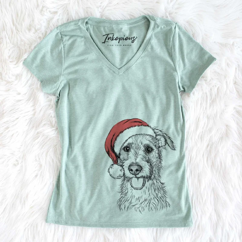 Santa Maggie the Terrier Mix - Women's V-neck Shirt-- Jersey Fabric Tulle Fabric Batik Fabric Santa Maggie the Terrier Mix - Women's V-neck Shirt-- Jersey Fabric Tulle Fabric Batik Fabric