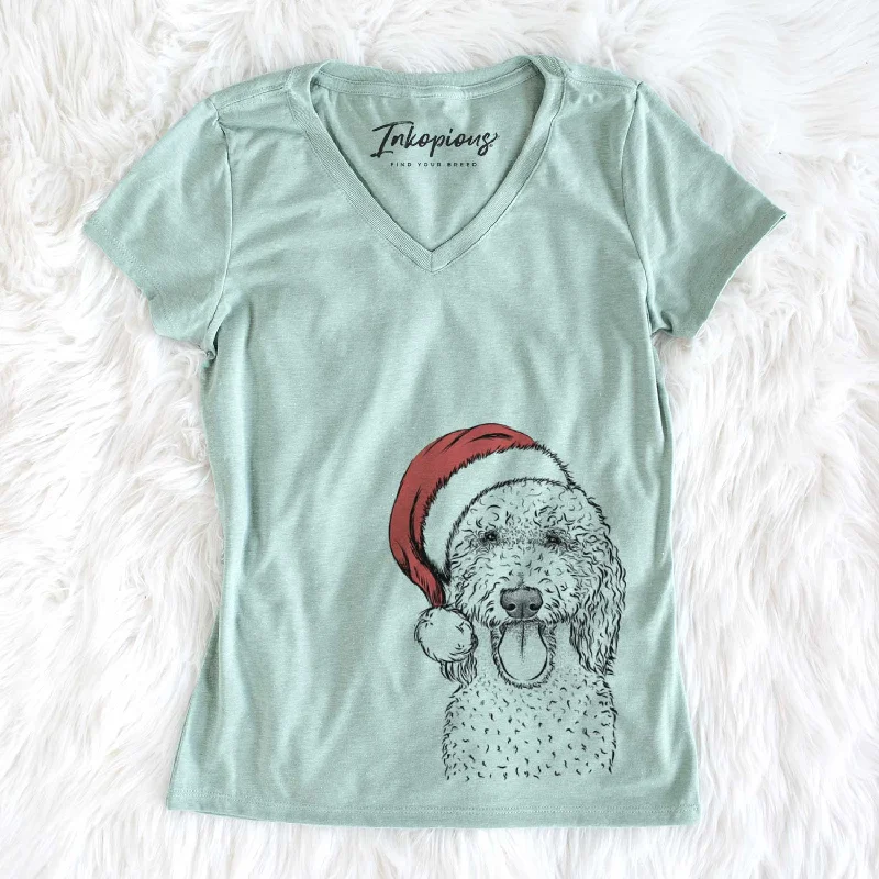 Santa Pavlov the Goldendoodle - Women's V-neck Shirt-- Seamless Knitted Crochet