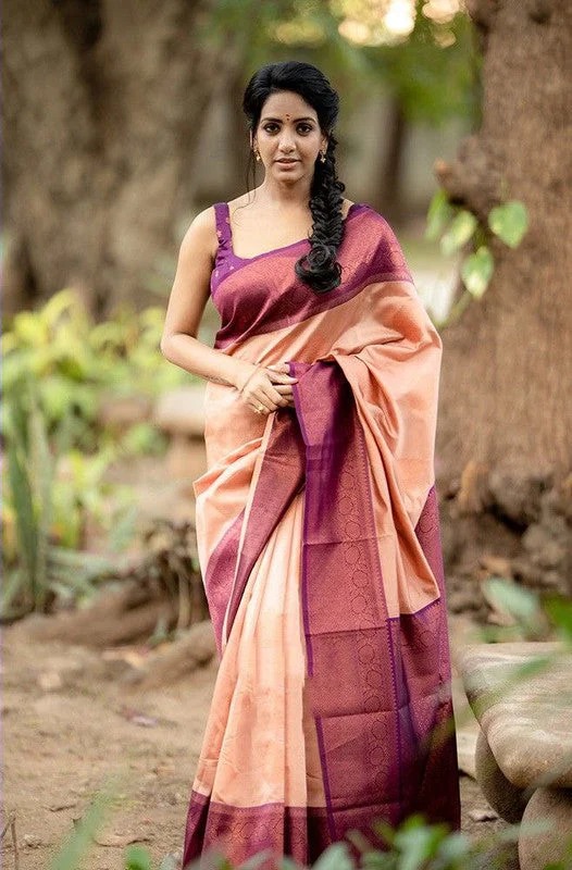 Women Banarasi Silk Woven Saree With Blouse Piece Off-Shoulder Wrap Blouse